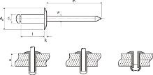 Rivet DIN 7337 Al/st 4,0 x 16 ZB Cr3+ à rupture, tête plate / paquet de 500 pcs